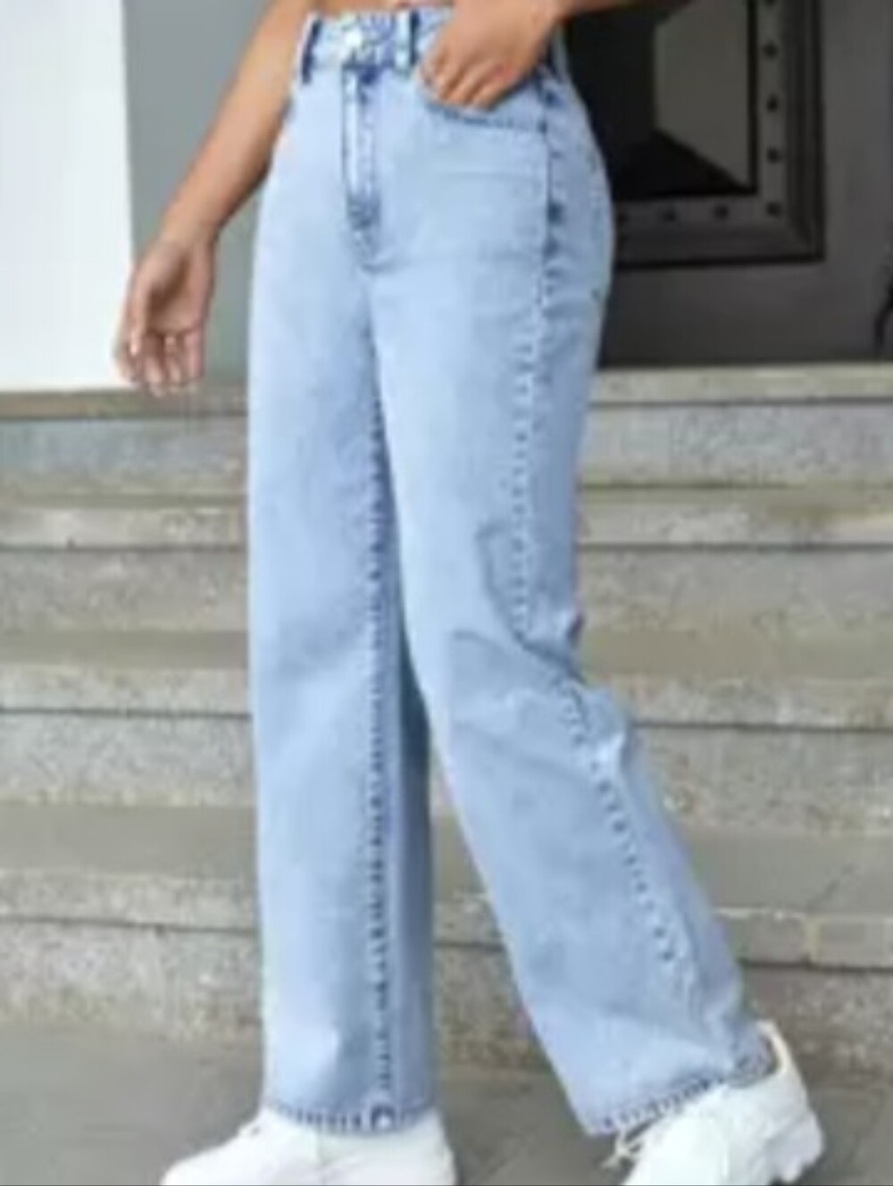 🌞4/20$ SHEIN Light Blue High-Rise Straight Leg Jeans for Women